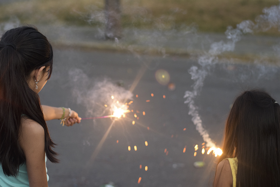 Girls holding out their sprinklers