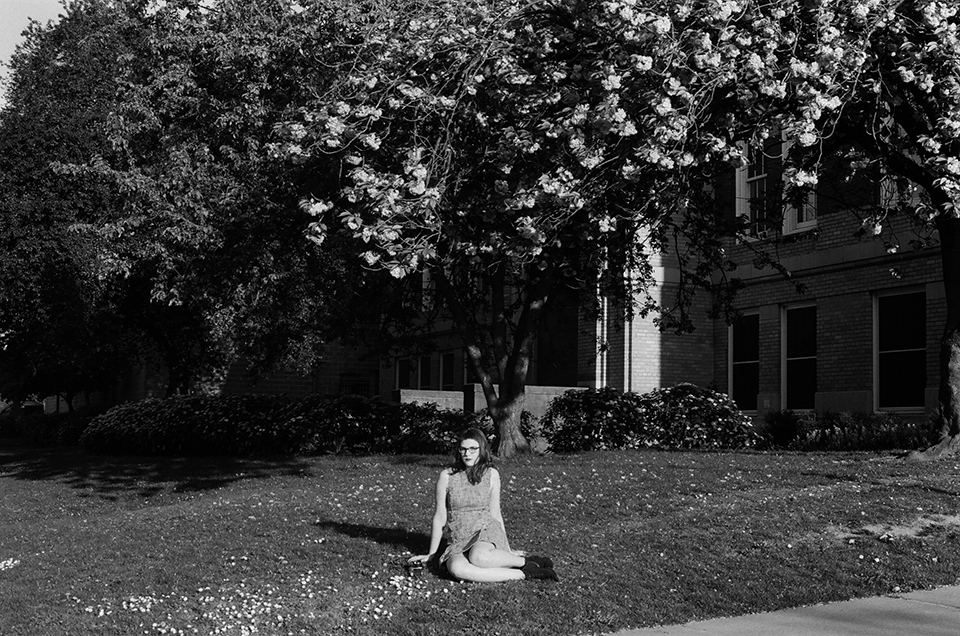 Emilie in front of Concord Elementary