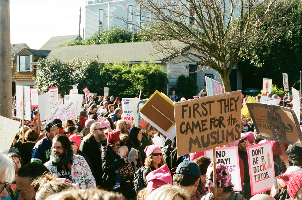 Seattle Women's March signs - FIRST THEY CAME FOR THE MUSLIMS